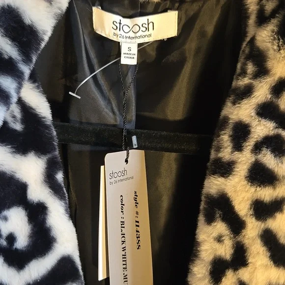 Stoosh-Blk/iv Faux animal print open front soft short Jkt Sz S NWT. - Picture 2 of 8